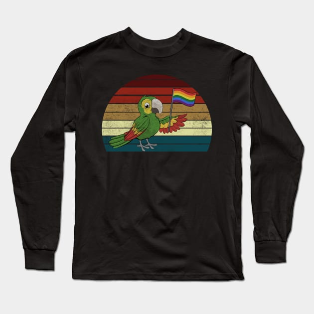 Vintage Gay Pride Flag Parrot T-Shirt For LGBT Pride Long Sleeve T-Shirt by Kaileymahoney